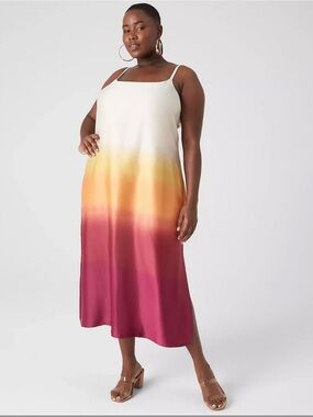NWT Lane Bryant Sunset Resort Ombré Satin Scoop Neck Cami Slip Dress, Size 18